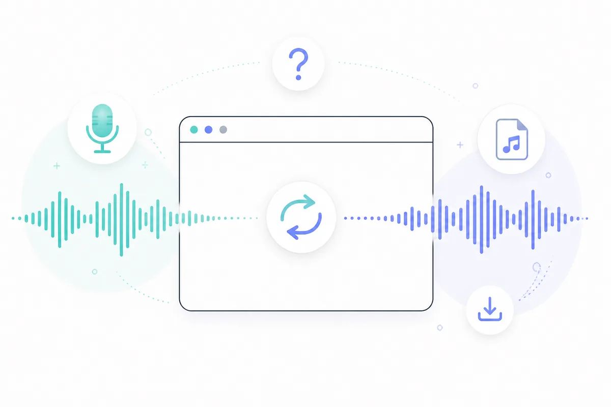 音声ファイルがブラウザを通って逆向きの波形になるFAQ用イラスト